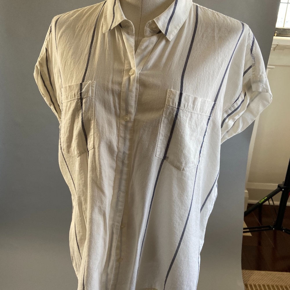 LUCKY BRAND capped sleeve striped button shirt
